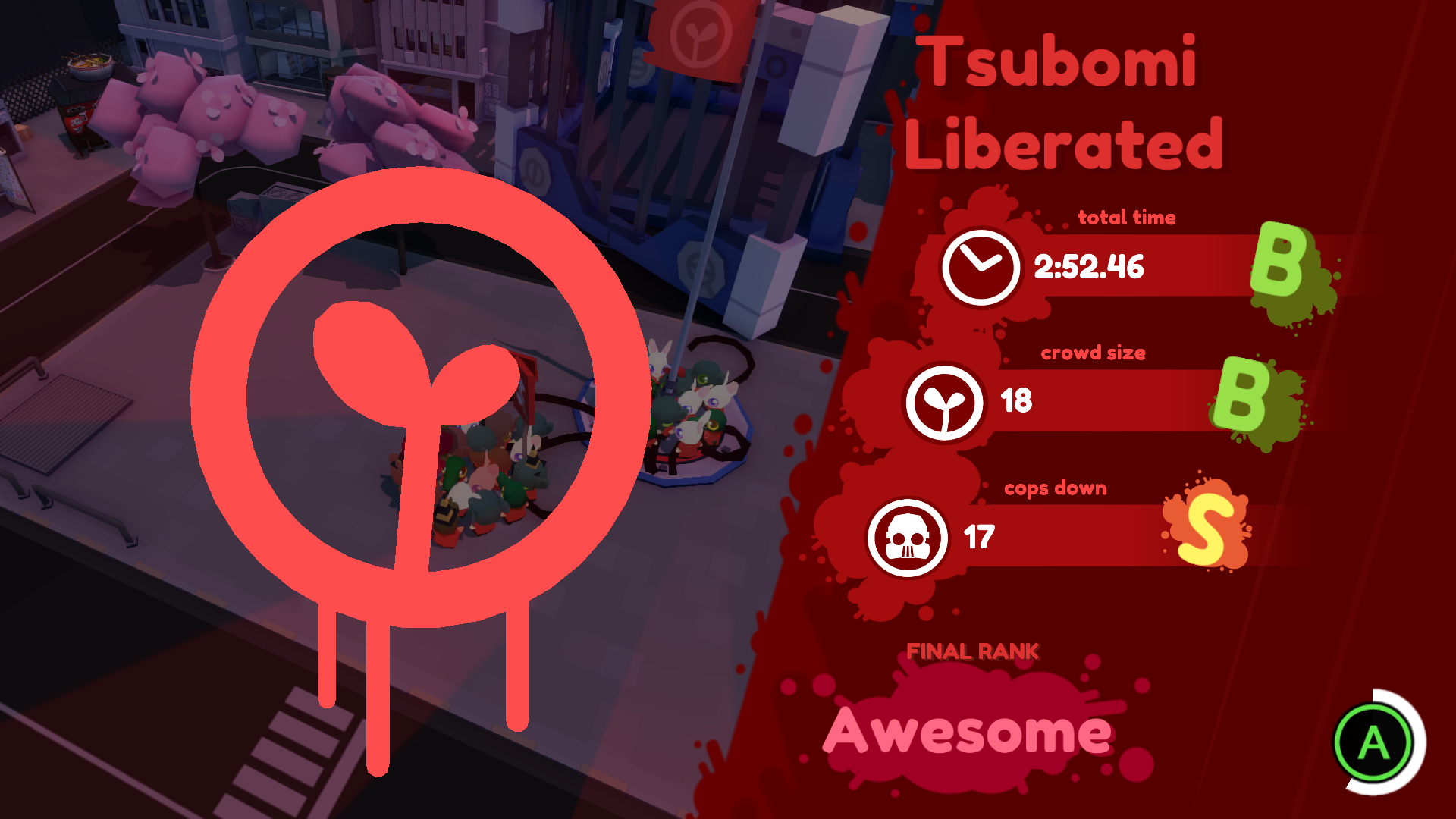 screenshot do jogo indie anarcute mostrando estatísticas de partida