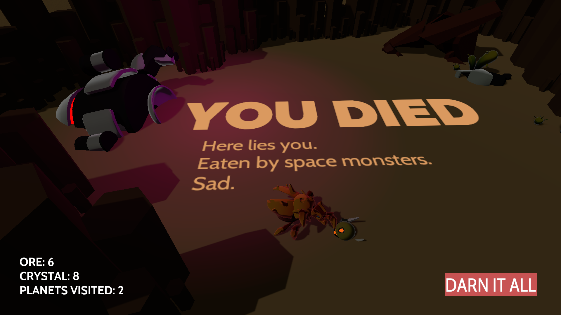 screenshot do jogo indie from orbit mostrando a tela de game over