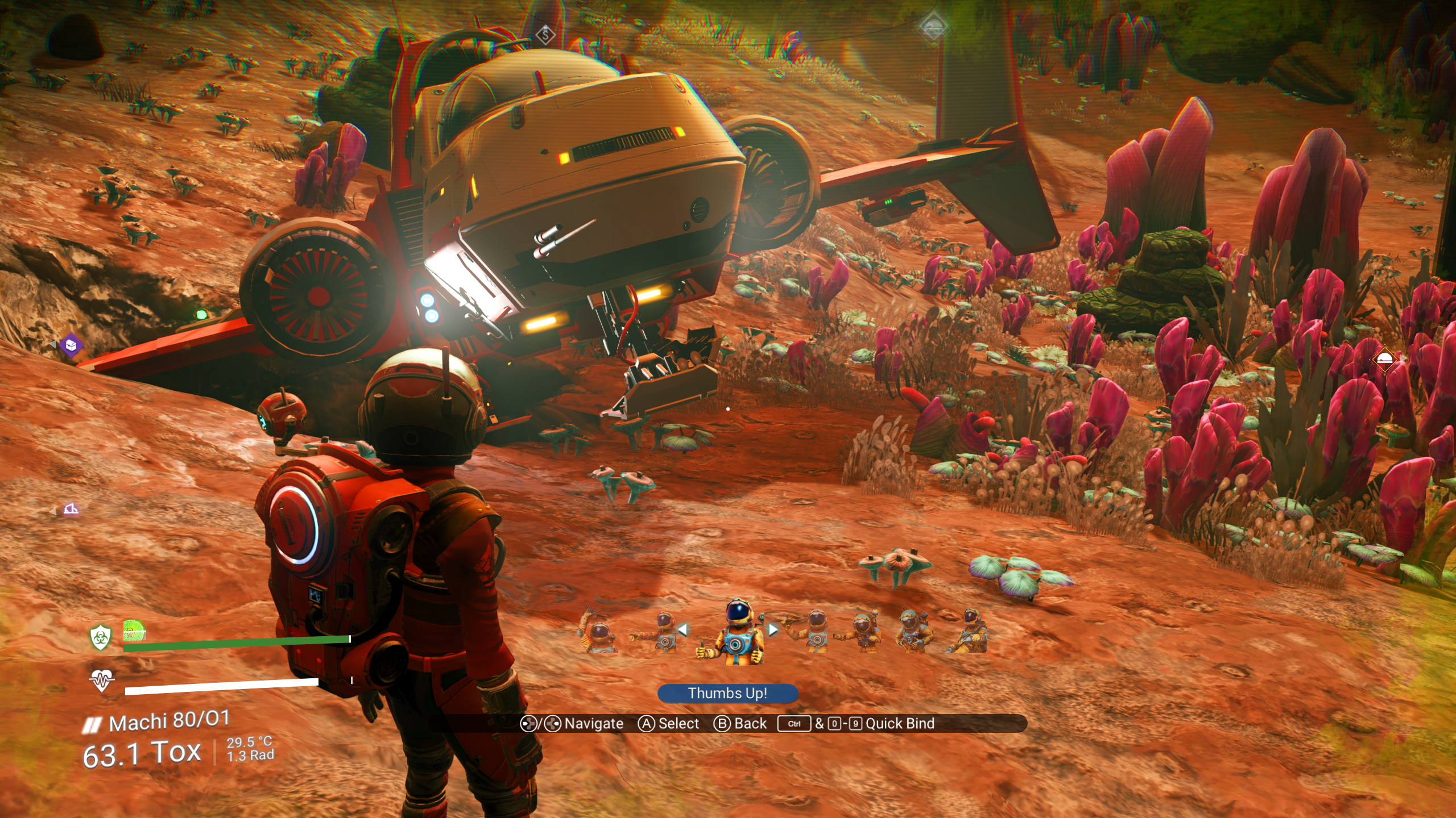 screenshot de no man's sky mostrando nave estacionada de lado